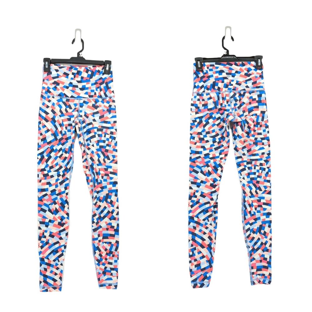 Lululemon Women 6 Wunder Under III Leggings Capoeira Red Blue Peach Geometric